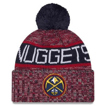 Youth New Era Navy Denver Nuggets Tri-Color Cuffed Knit Hat with Pom