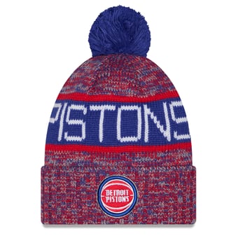 Youth New Era Blue Detroit Pistons Tri-Color Cuffed Knit Hat with Pom