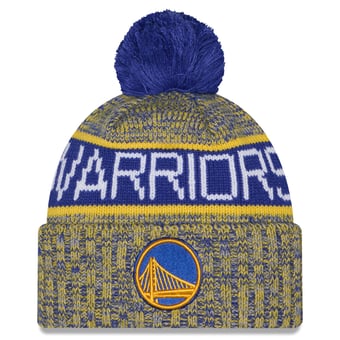 Youth New Era Gold Golden State Warriors Tri-Color Cuffed Knit Hat with Pom
