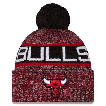 Youth New Era Red Chicago Bulls Tri-Color Cuffed Knit Hat with Pom