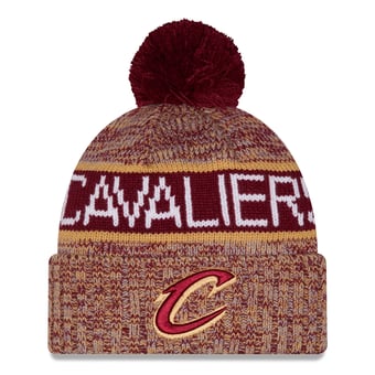 Youth New Era Wine Cleveland Cavaliers Tri-Color Cuffed Knit Hat with Pom
