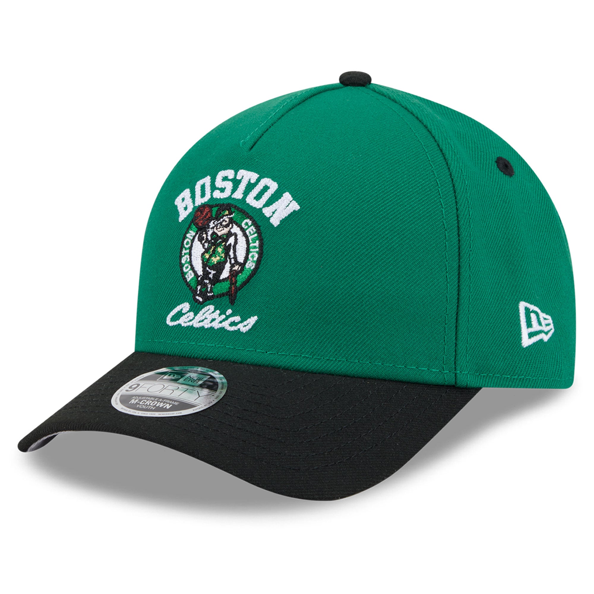 Youth New Era Kelly Green/Black Boston Celtics Arch 9FORTY A-Frame M-Crown Adjustable Hat