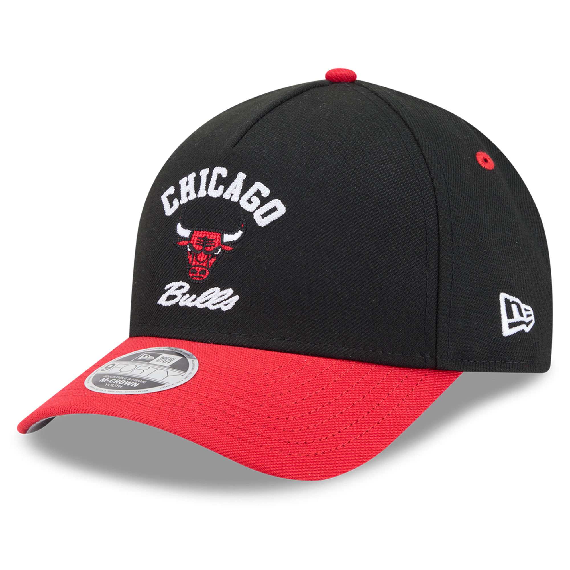 Youth New Era Black/Red Chicago Bulls Arch 9FORTY A-Frame M-Crown Adjustable Hat