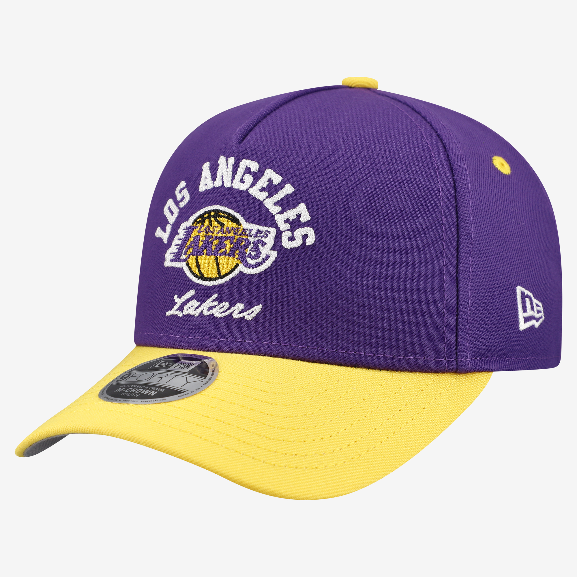 Youth New Era Purple Los Angeles Lakers Arch 9FORTY A-Frame M-Crown Adjustable Hat