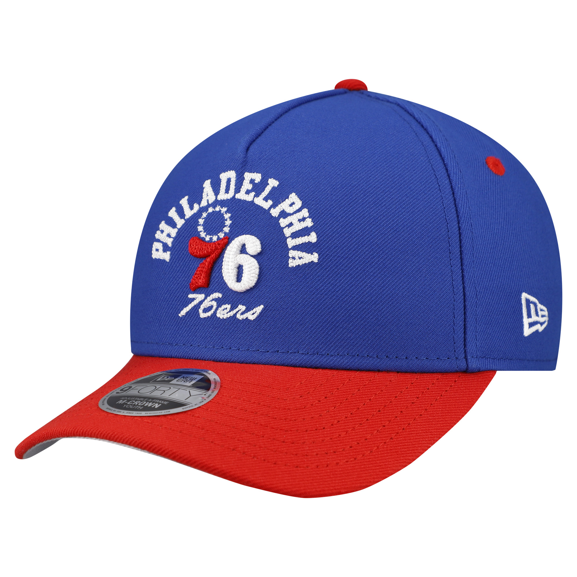 Youth New Era Blue Philadelphia 76ers Arch 9FORTY A-Frame M-Crown Adjustable Hat