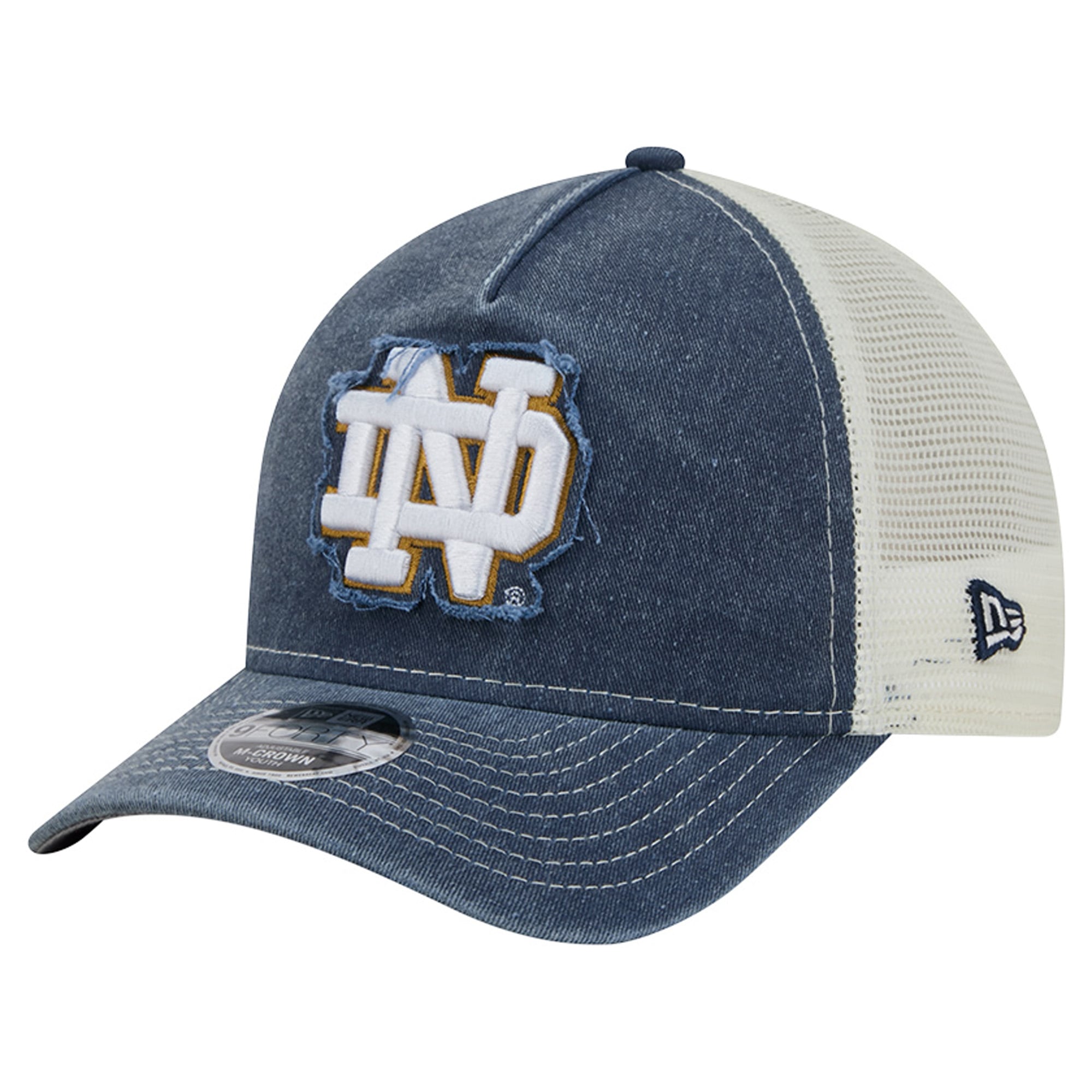 Youth New Era Navy Notre Dame Fighting Irish Retro A-Frame M-Crown Adjustable Trucker Hat