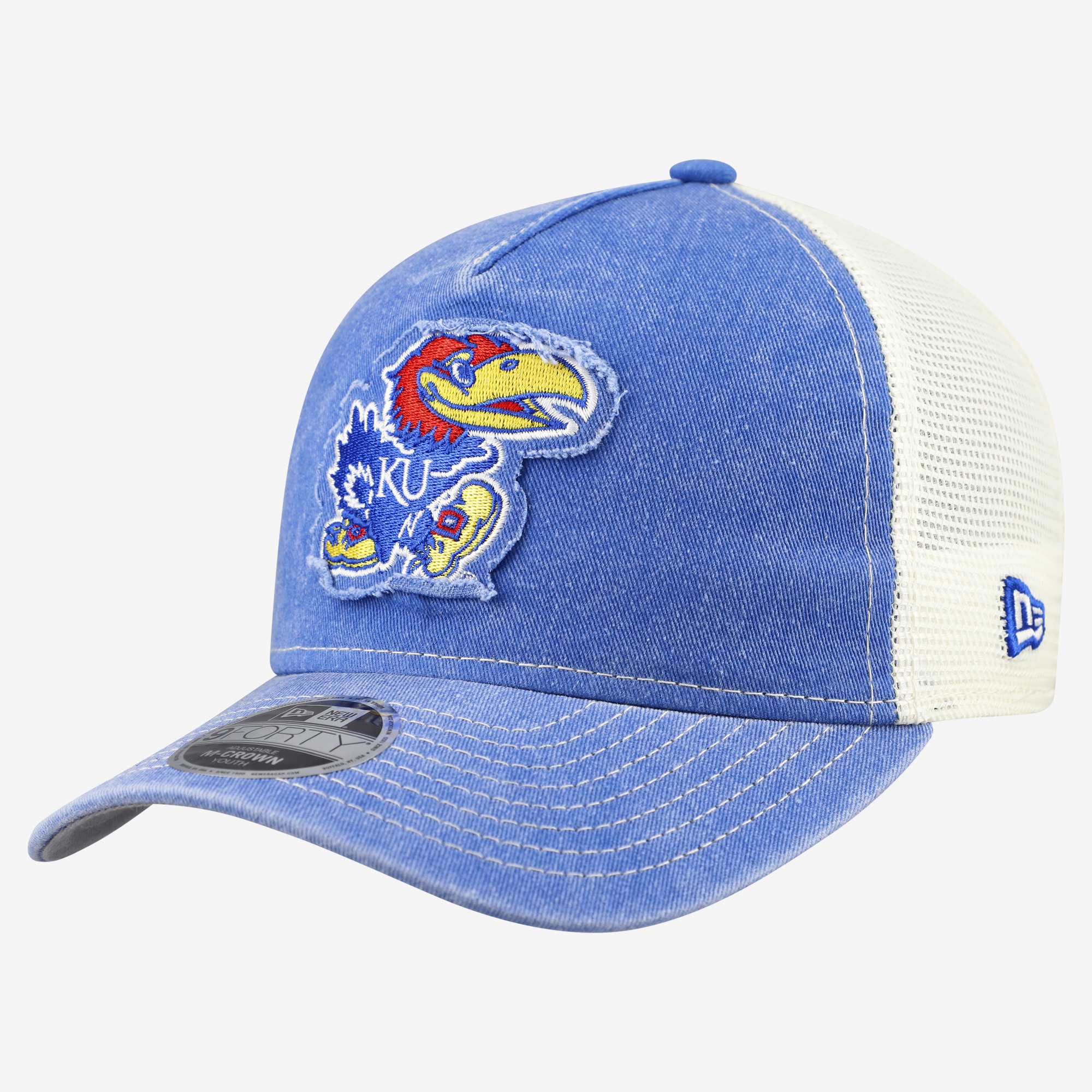 Youth New Era Royal Kansas Jayhawks Retro A-Frame M-Crown Adjustable Trucker Hat