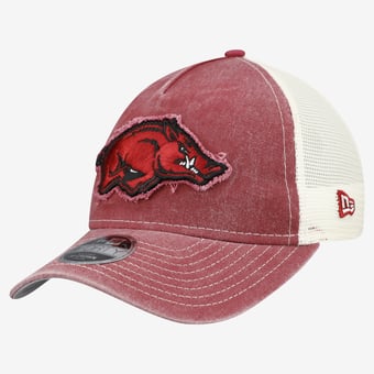 Youth New Era Cardinal Arkansas Razorbacks 9FORTY A-Frame M-Crown Retro Adjustable Trucker Hat