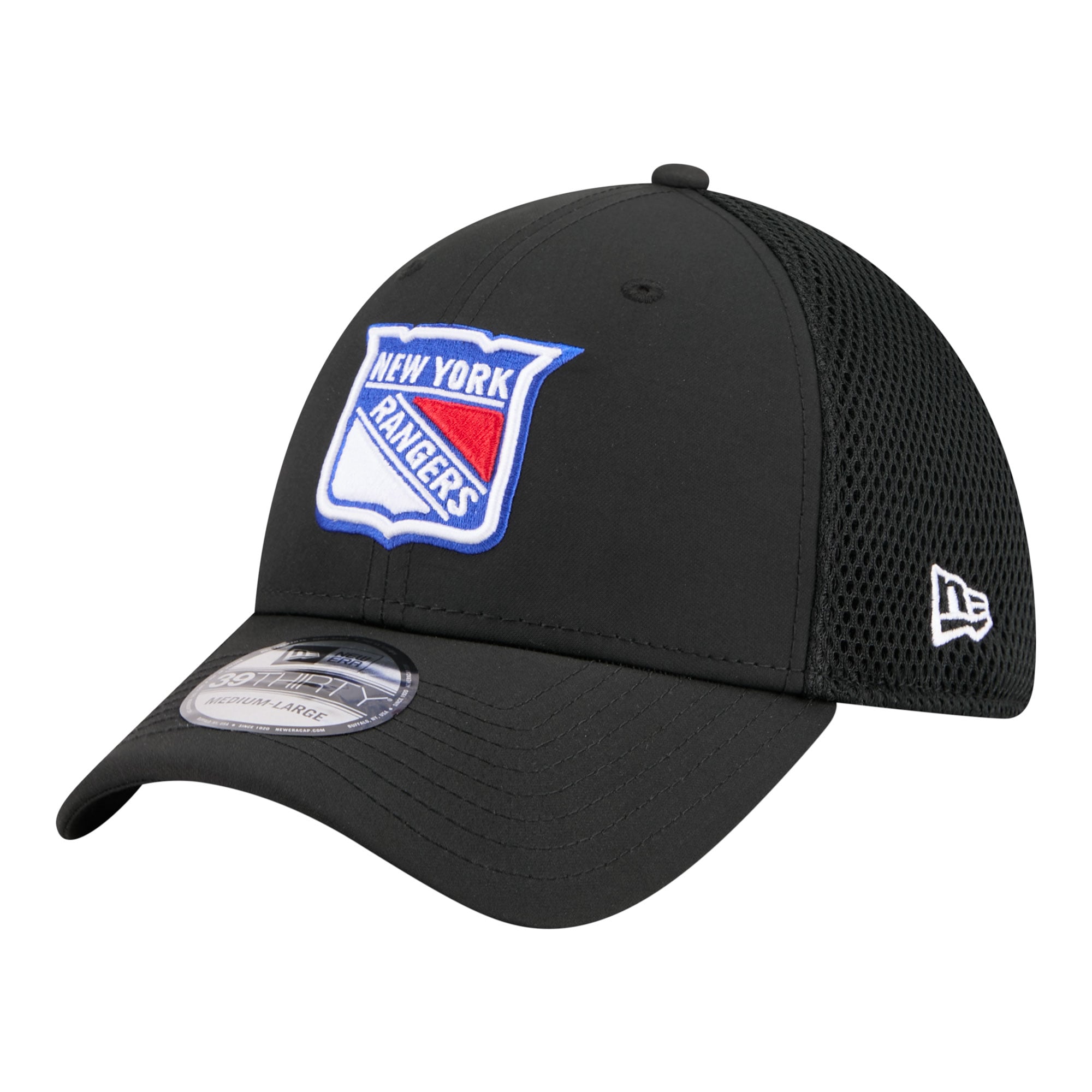 Men's New Era Black New York Rangers Logo 39THIRTY Flex Hat