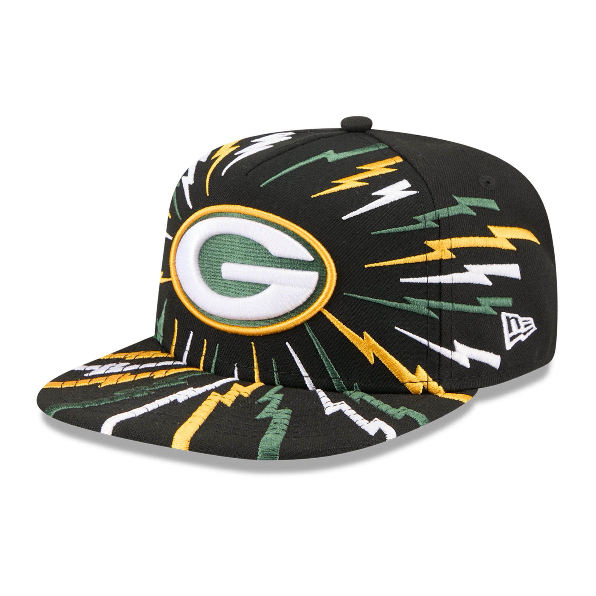 Youth New Era Black Green Bay Packers Bolt A-Frame 9FIFTY Snapback Hat