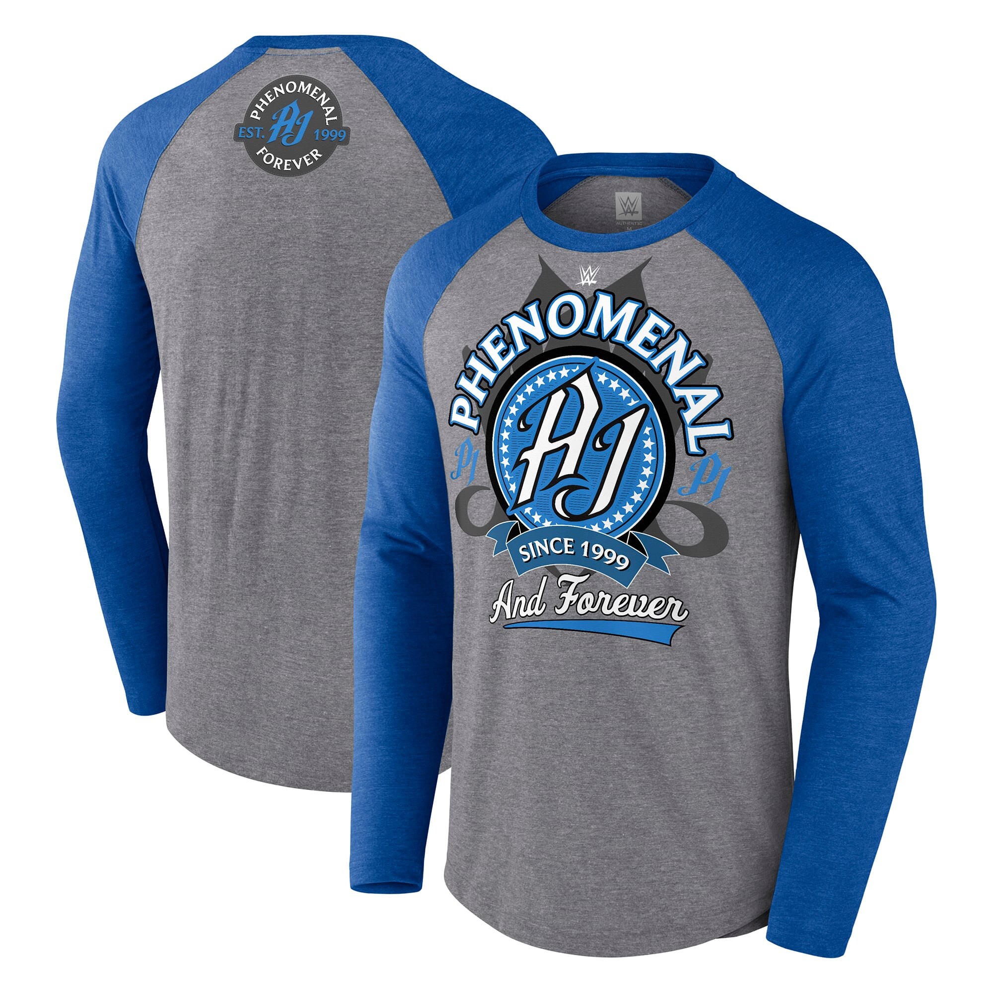 Men's Gray/Blue AJ Styles Forever Raglan Long Sleeve T-Shirt