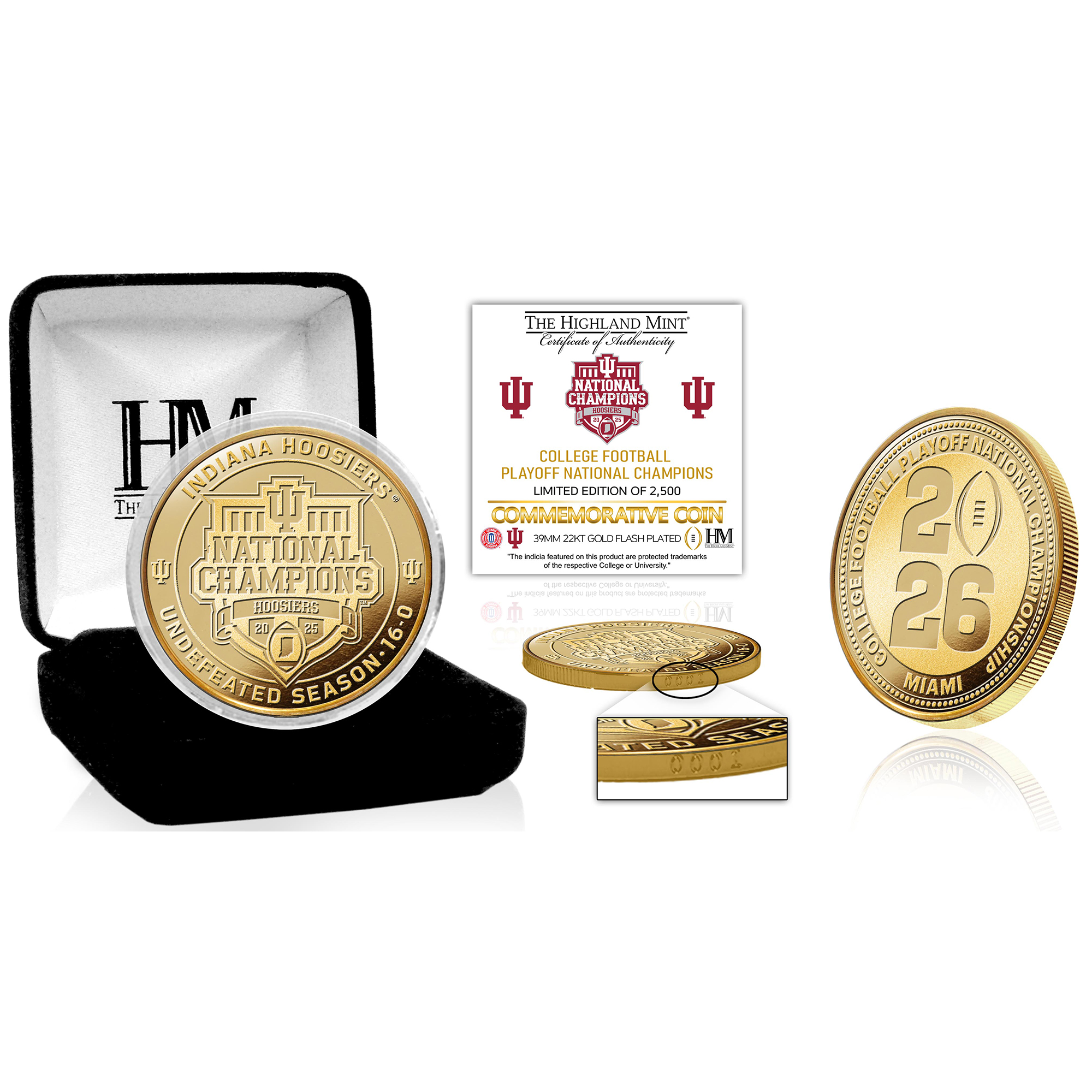 Highland Mint Indiana Hoosiers College Football Playoff 2025 National Champions Gold Plated Coin