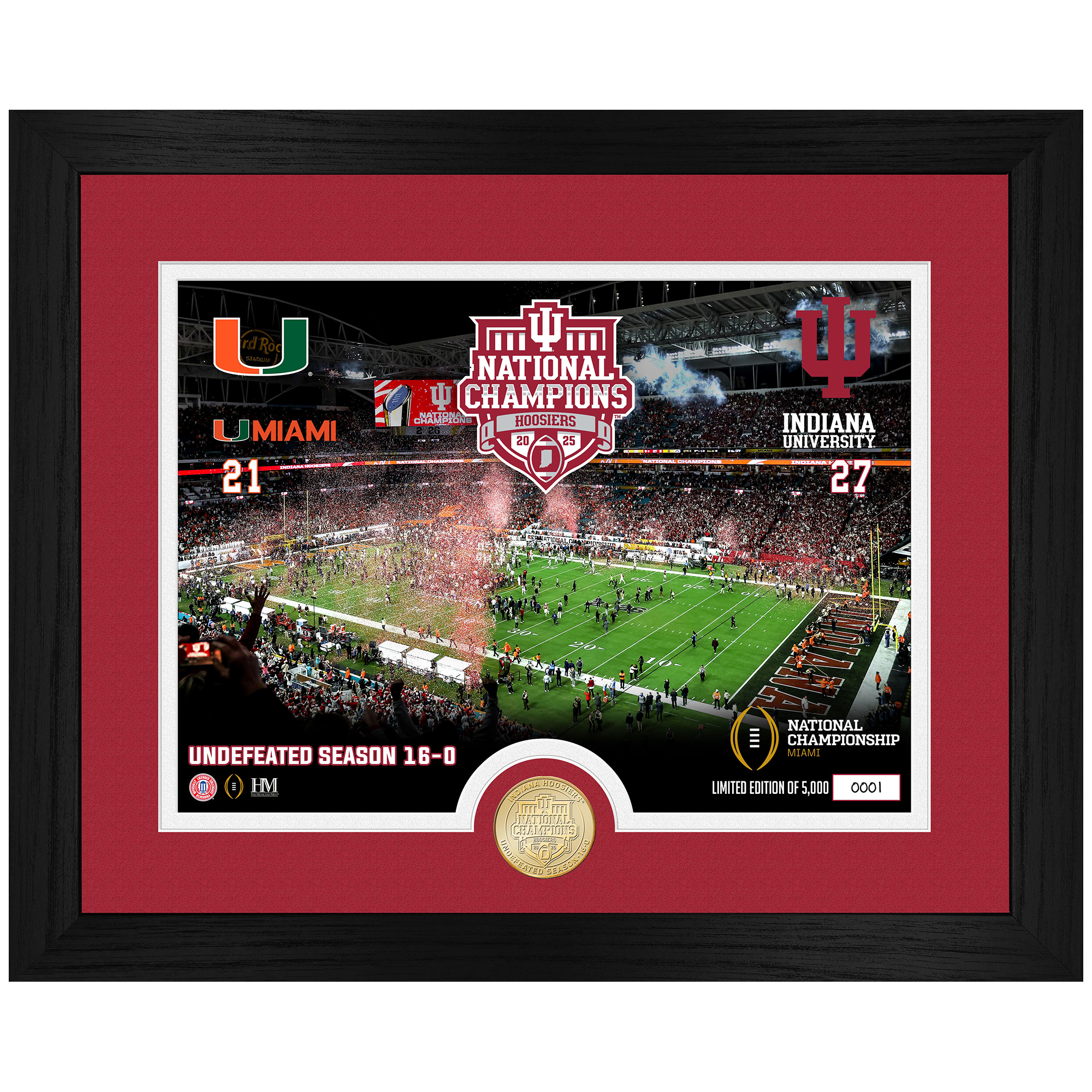 Highland Mint Indiana Hoosiers College Football Playoff 2025 National Champions 15" x 18" Bronze Coin Photo Mint