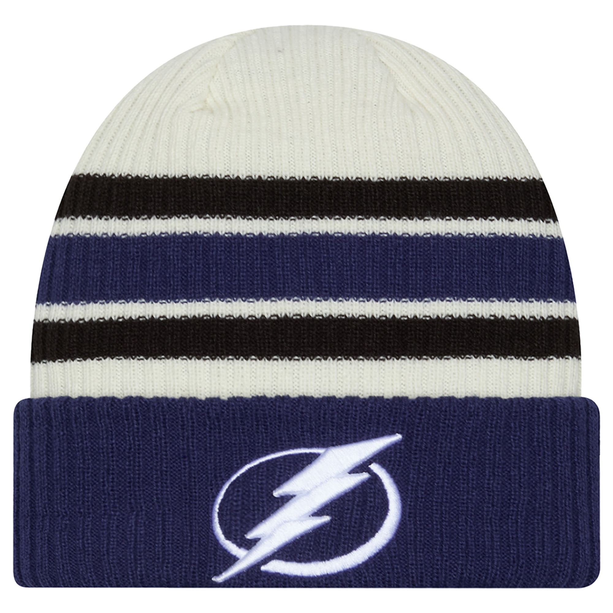 Men's New Era Cream/Blue Tampa Bay Lightning Vintage Cuffed Knit Hat