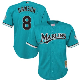 Youth Mitchell & Ness Andre Dawson Teal Florida Marlins Mesh Batting Practice Replica Jersey
