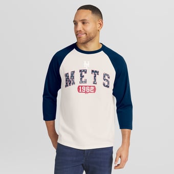 Men's Darius Rucker Collection by Fanatics  Cream/Navy New York Mets Americana 3/4-Sleeve Raglan T-Shirt