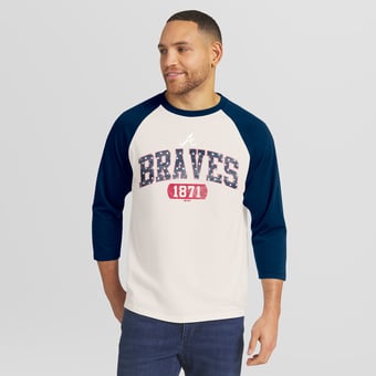Men's Darius Rucker Collection by Fanatics  Cream/Navy Atlanta Braves Americana 3/4-Sleeve Raglan T-Shirt