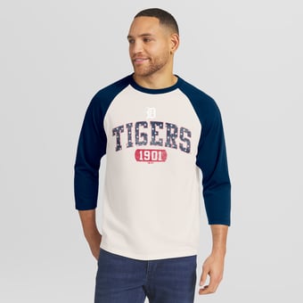 Men's Darius Rucker Collection by Fanatics  Cream/Navy Detroit Tigers Americana 3/4-Sleeve Raglan T-Shirt