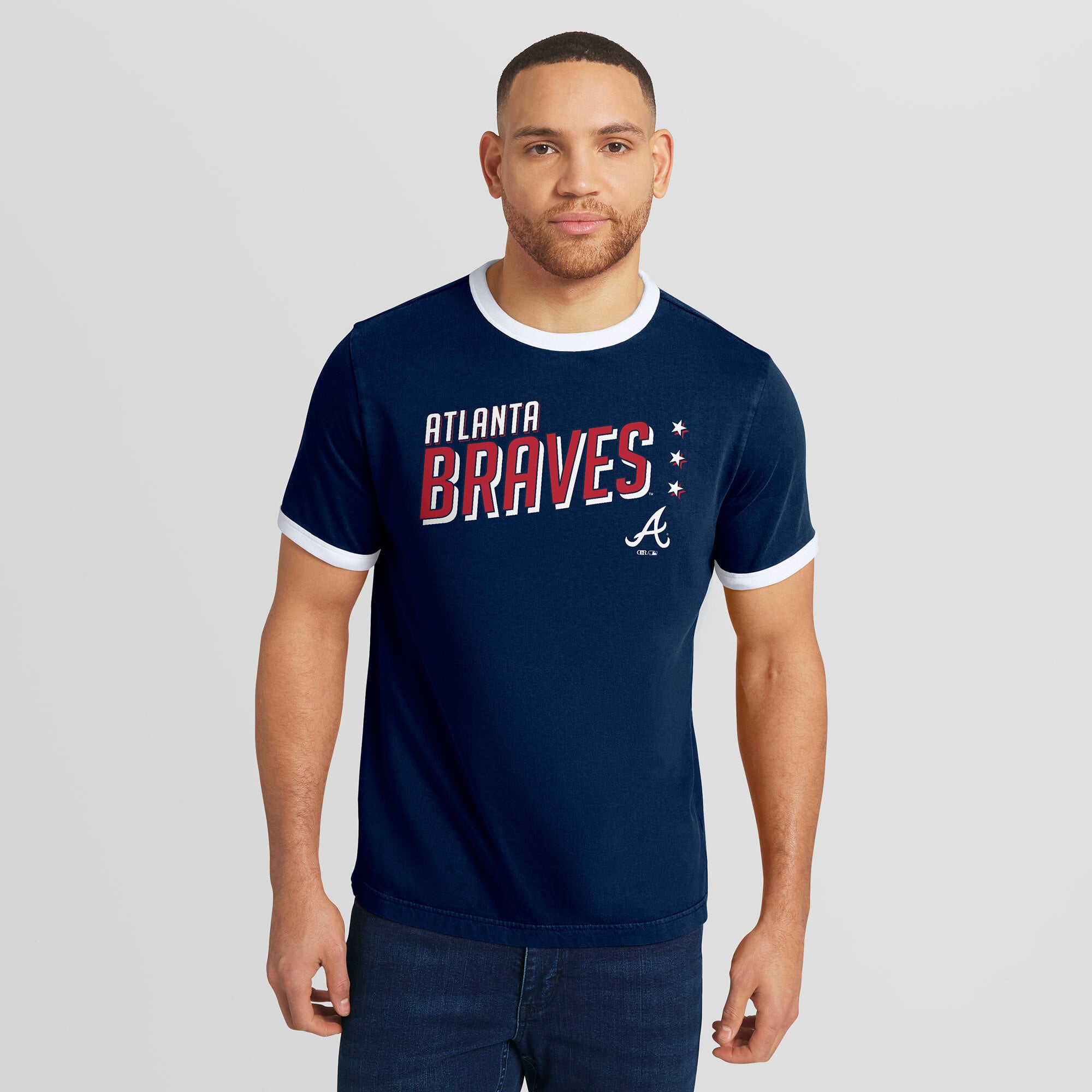 Men's Darius Rucker Collection by Fanatics  Navy Atlanta Braves Americana Washed Ringer T-Shirt