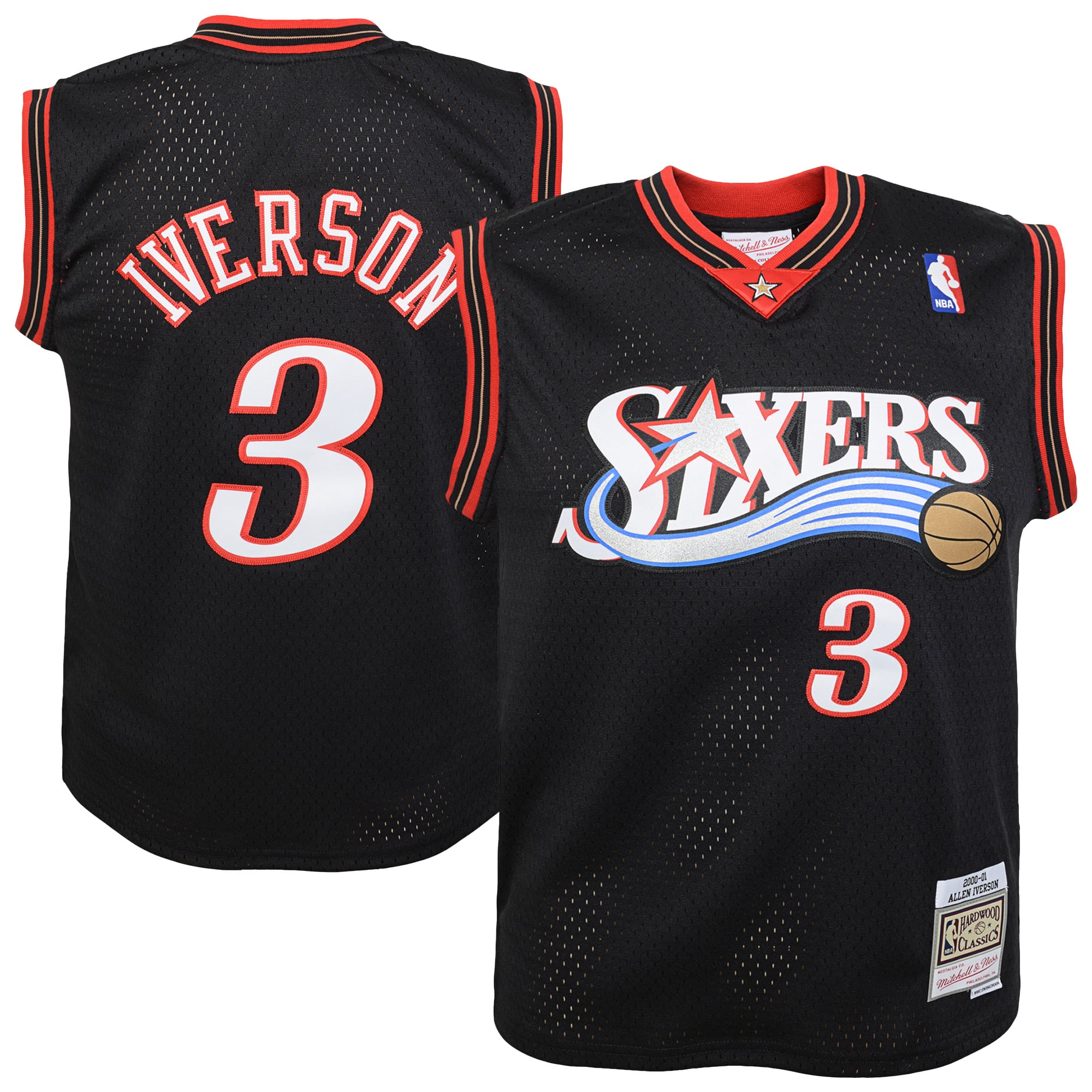 Youth Mitchell & Ness Allen Iverson Black Philadelphia 76ers 2000-01 Swingman Road Jersey