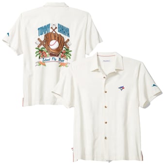 Men's Tommy Bahama White Toronto Blue Jays Island Fly Ball Camp COOLMAX Tri-Blend Button-Up Shirt