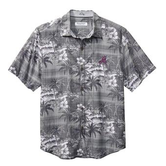 Men's Tommy Bahama Black Atlanta Braves Coconut Point Isla Palmetta Button-Up COOLMAX Shirt