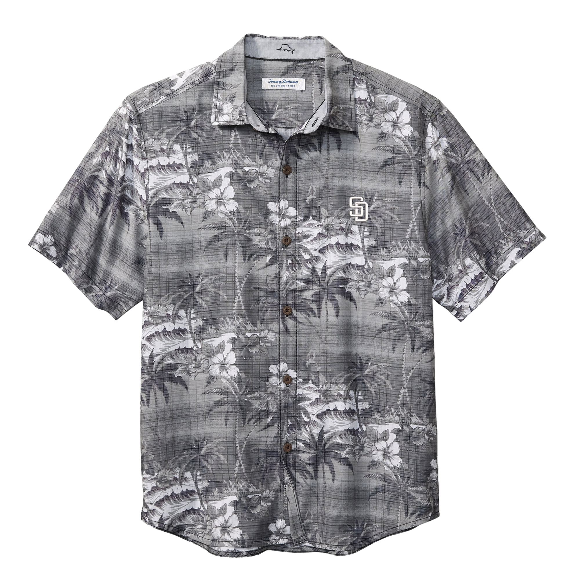 Men's Tommy Bahama Black San Diego Padres Coconut Point Isla Palmetta Button-Up COOLMAX Shirt