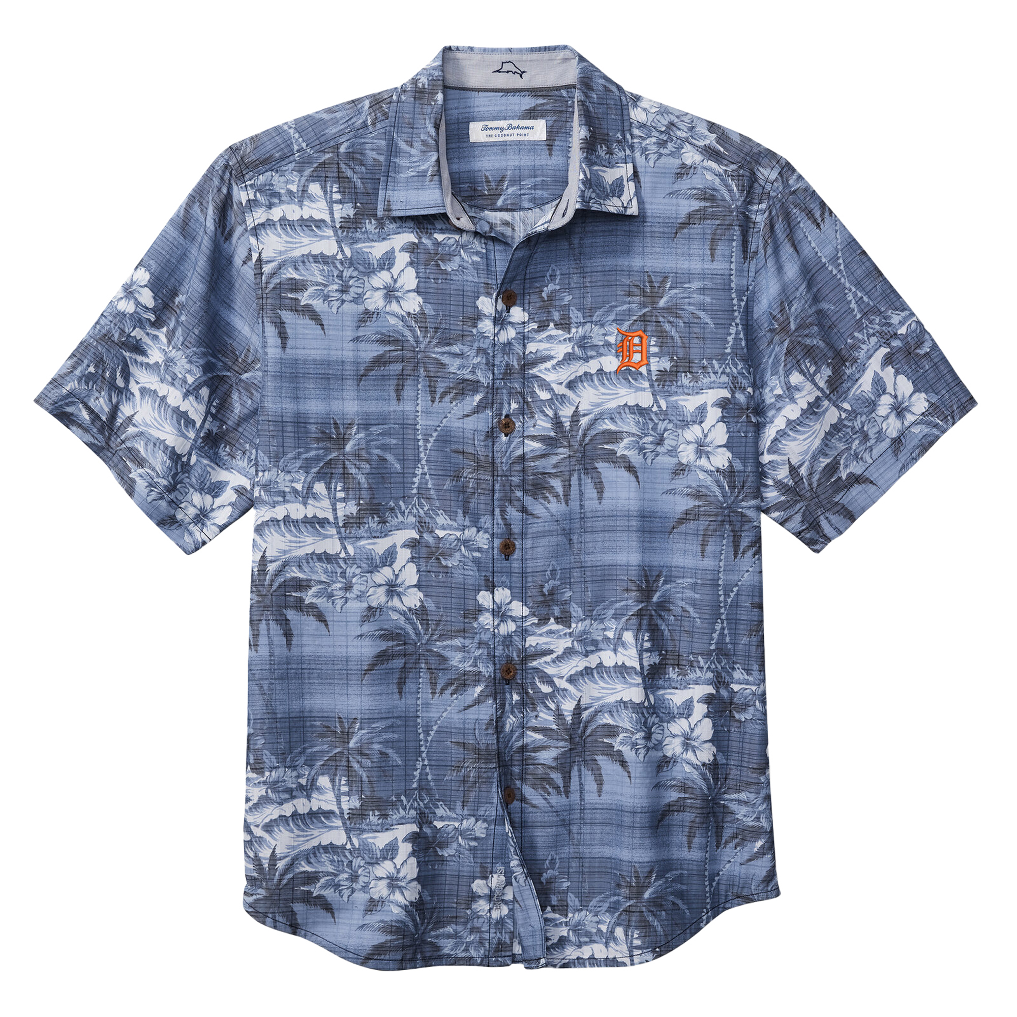 Men's Tommy Bahama Navy Detroit Tigers Coconut Point Isla Palmetta Button-Up COOLMAX Shirt