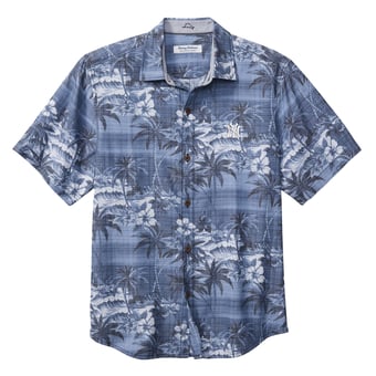 Men's Tommy Bahama Navy New York Yankees Coconut Point Isla Palmetta Button-Up COOLMAX Shirt