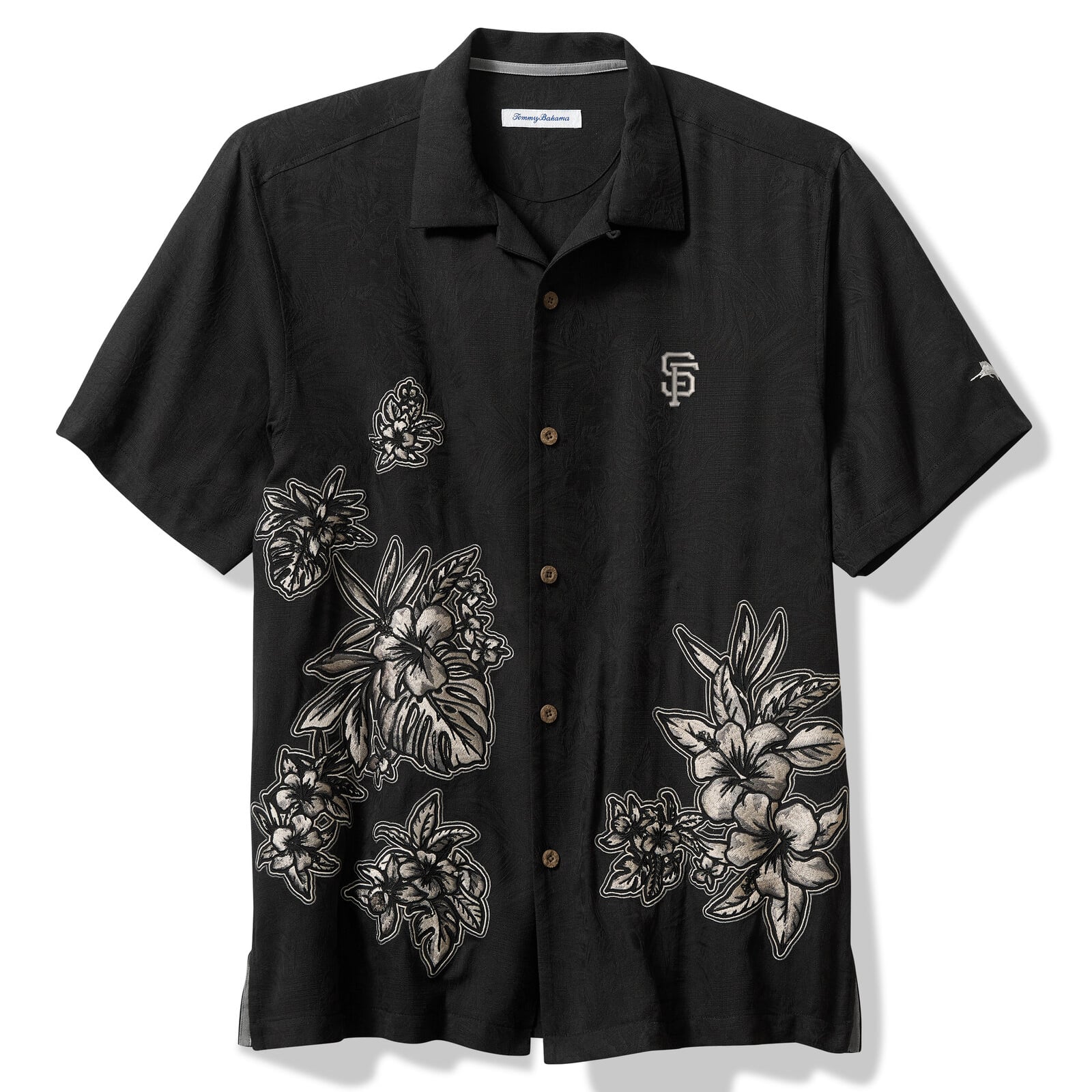 Men's Tommy Bahama  Black San Francisco Hibiscus Vibrations Camp Button-Up Silk Shirt