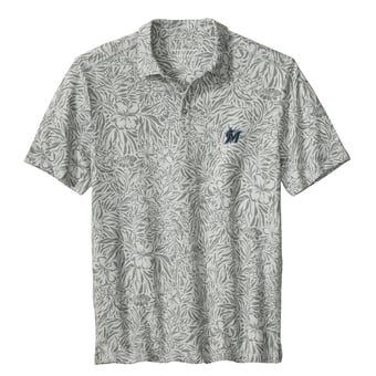 Men's Tommy Bahama  Gray Miami Marlins Wild Hibiscus Tri-Blend IslandZone Polo