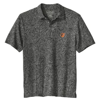 Men's Tommy Bahama  Black Baltimore Orioles Wild Hibiscus Tri-Blend IslandZone Polo