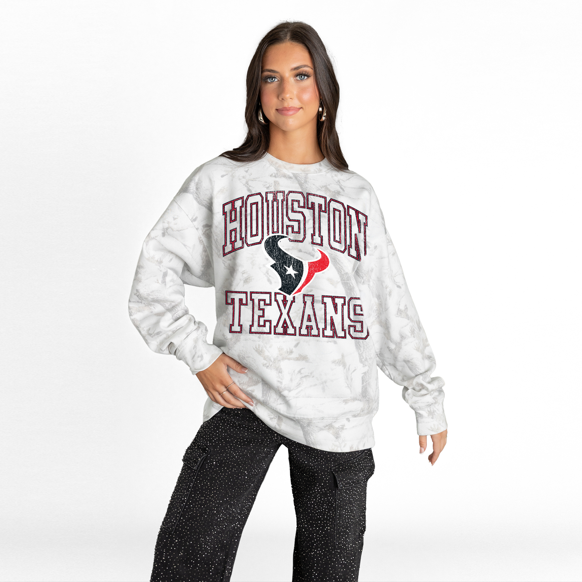 Gameday Couture Women's Arctic Camo Houston Texans Whiteout Oversized Premium Fleece Sweatshirt - Arctic Camo