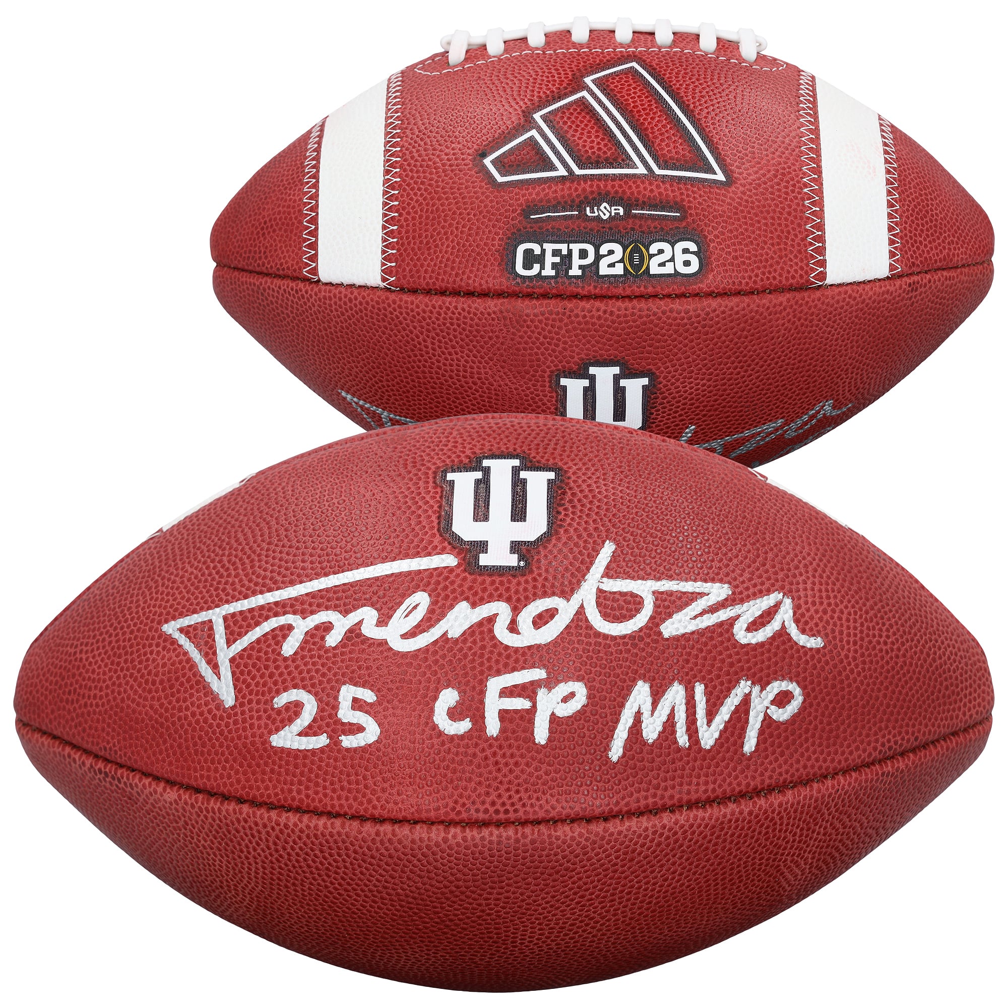 Fernando Mendoza Indiana Hoosiers Autographed College Football Playoff 2025 National Champions adidas Logo Football with "25 CFP MVP" Inscription