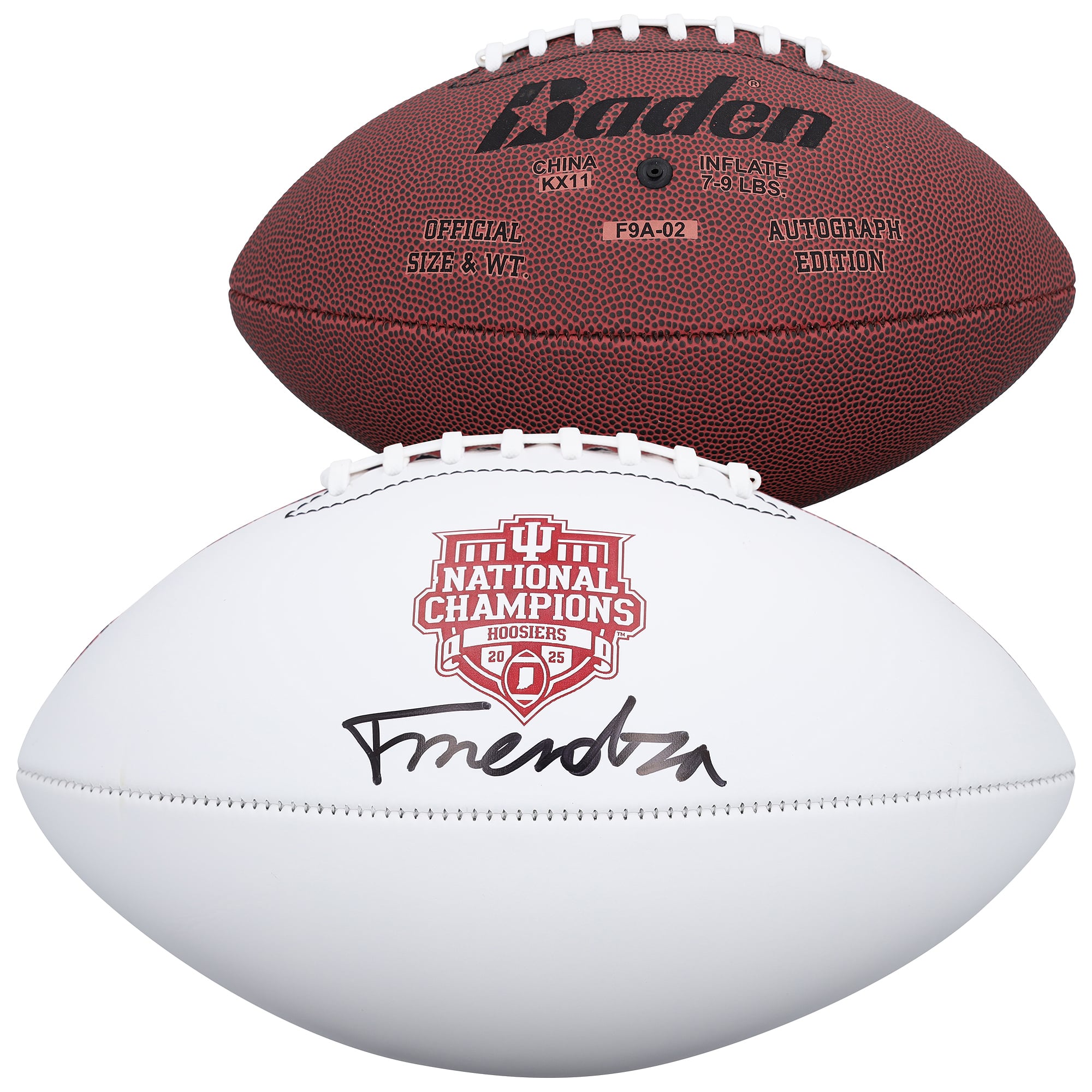 Fernando Mendoza Indiana Hoosiers Autographed College Football Playoff 2025 National Champions Baden White Panel Logo Football