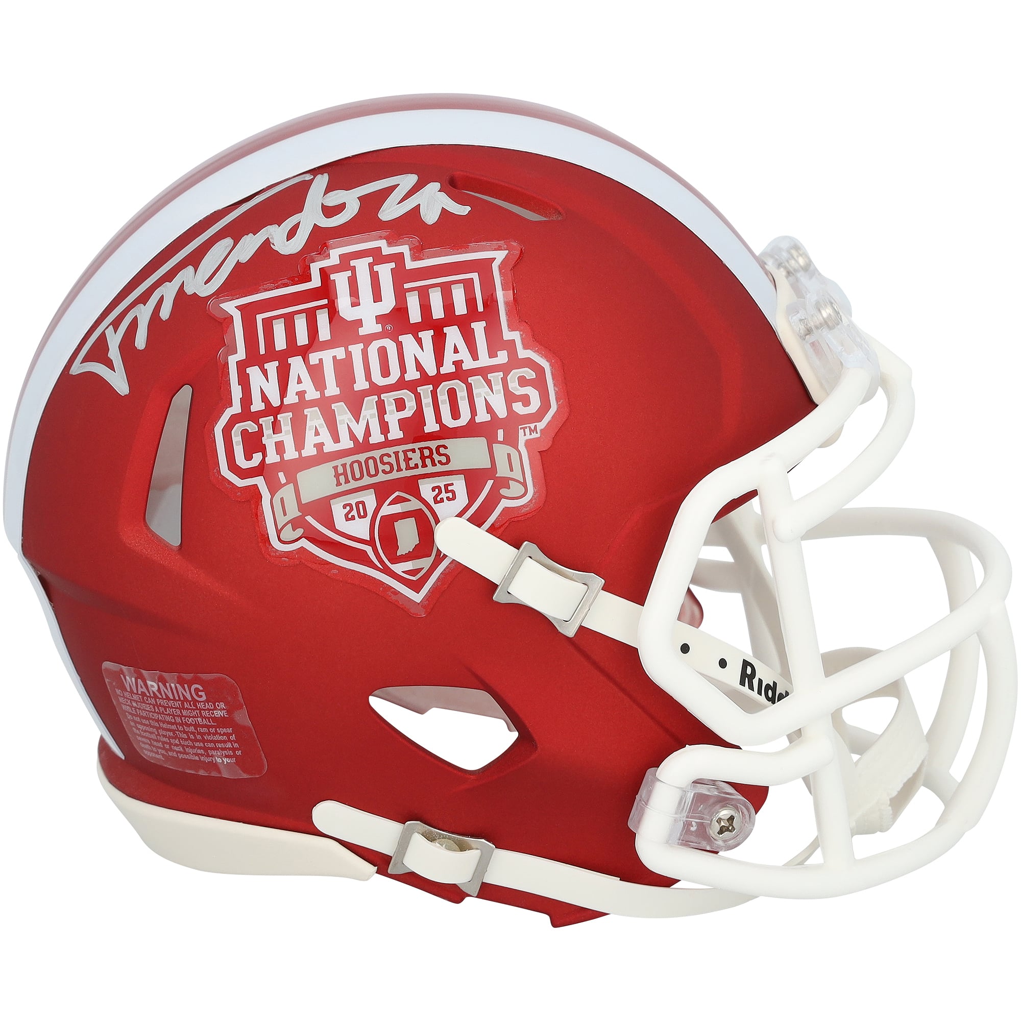 Fernando Mendoza Indiana Hoosiers Autographed College Football Playoff 2025 National Champions Riddell Logo Speed Mini Helmet