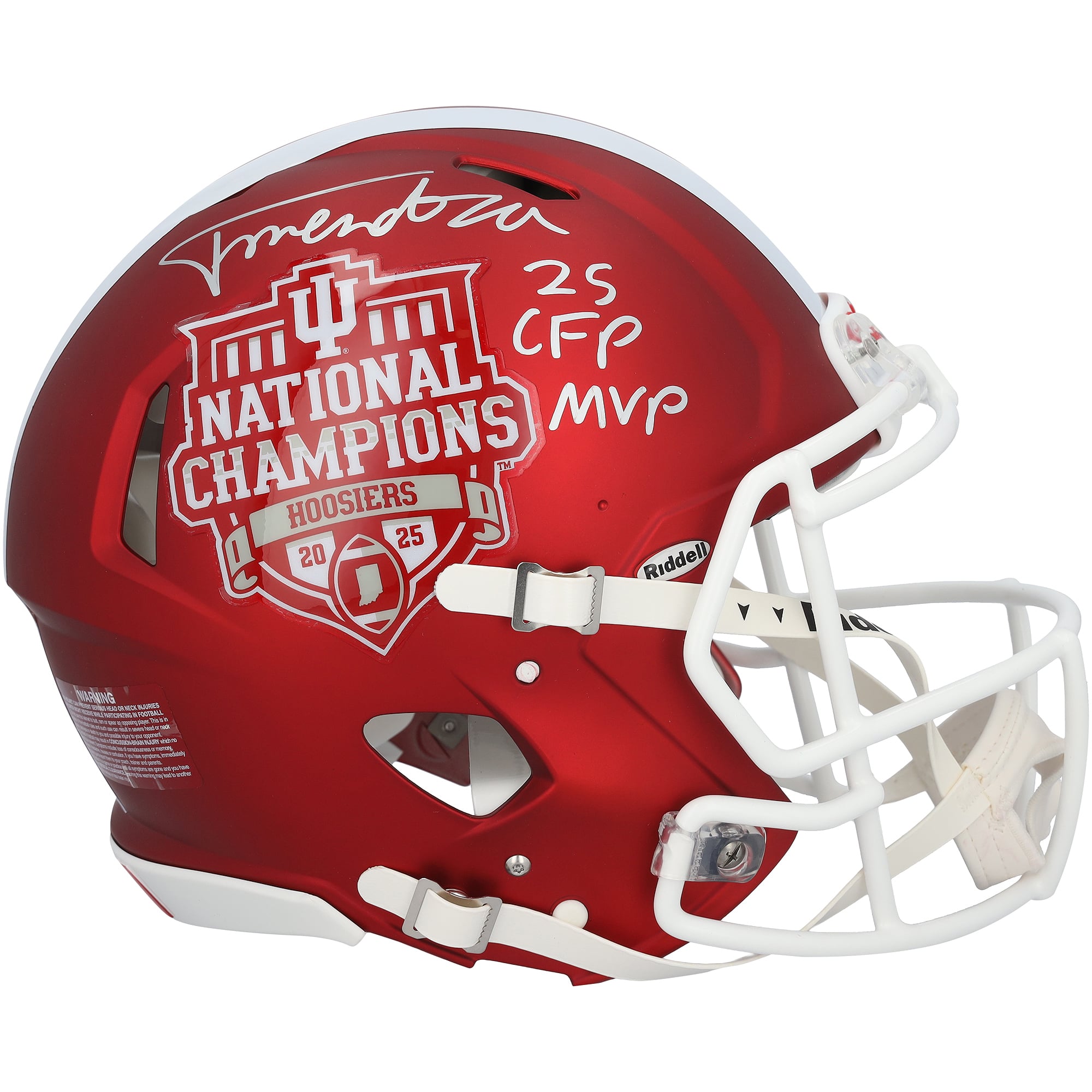 Fernando Mendoza Indiana Hoosiers Autographed College Football Playoff 2025 National Champions Riddell Logo Speed Authentic Helmet with "25 CFP MVP" Inscription
