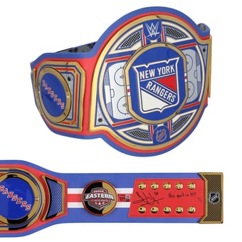 Henrik Lundqvist New York Rangers Autographed WWE Legacy Title Belt with "No Quit in NY" Inscription