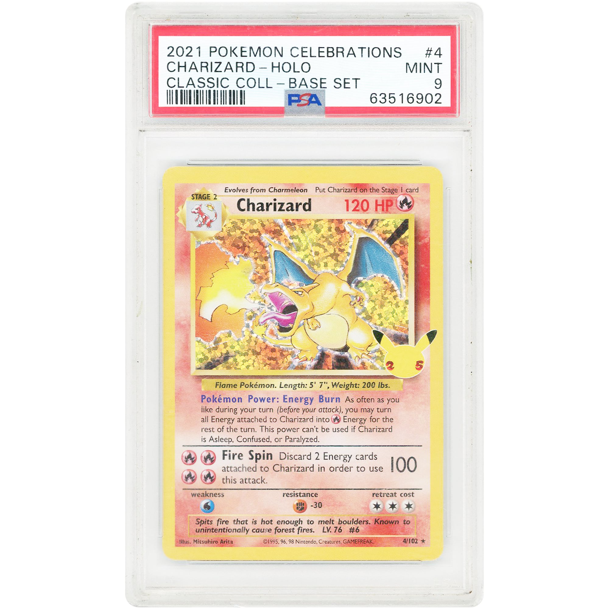 Charizard 2021 Pokemon Celebrations Classic Collection Base Set Holo #4 PSA Authenticated 9 Card