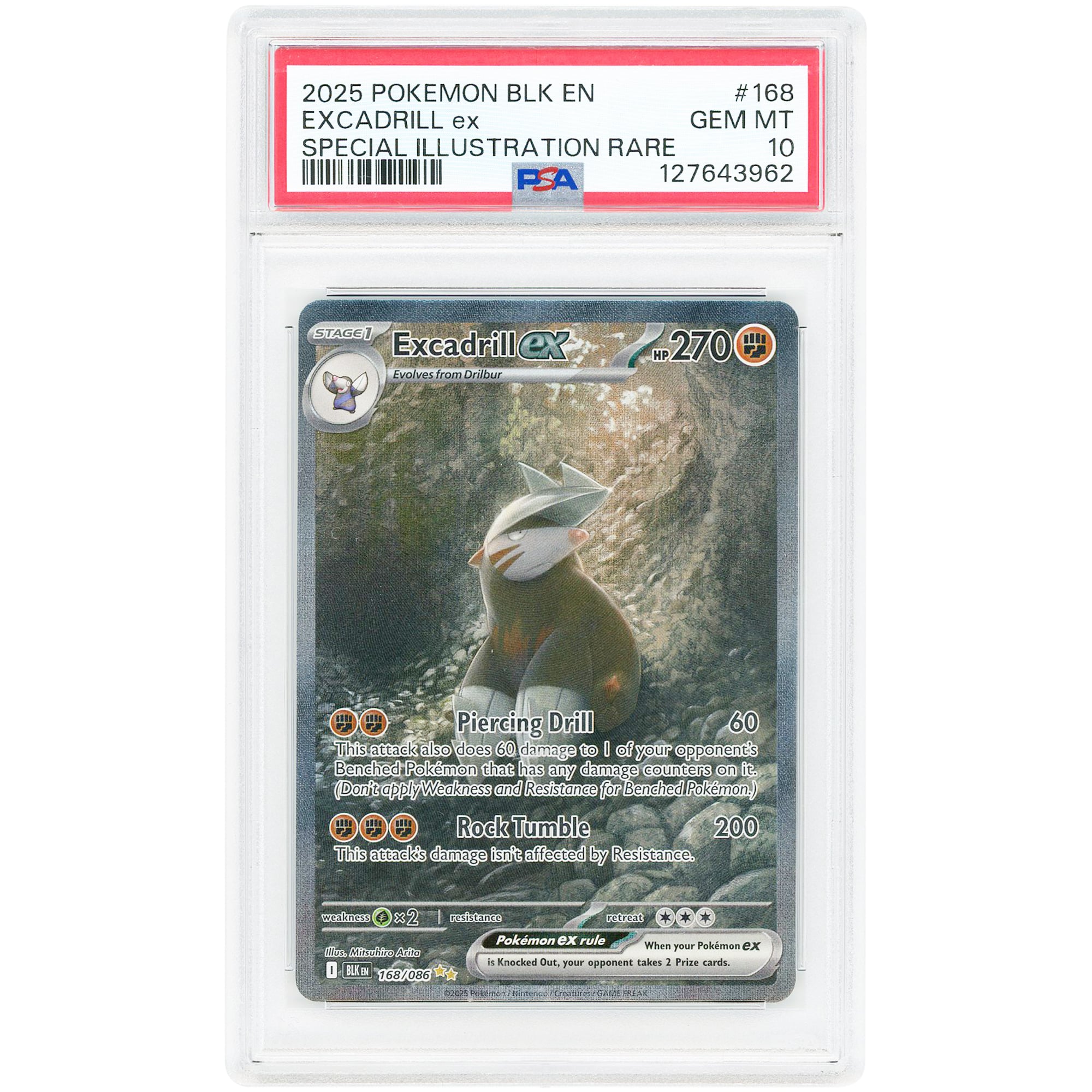Excadrill EX 2025 Pokemon Black Bolt Special Illustration Rare #168 PSA Authenticated 10 Card