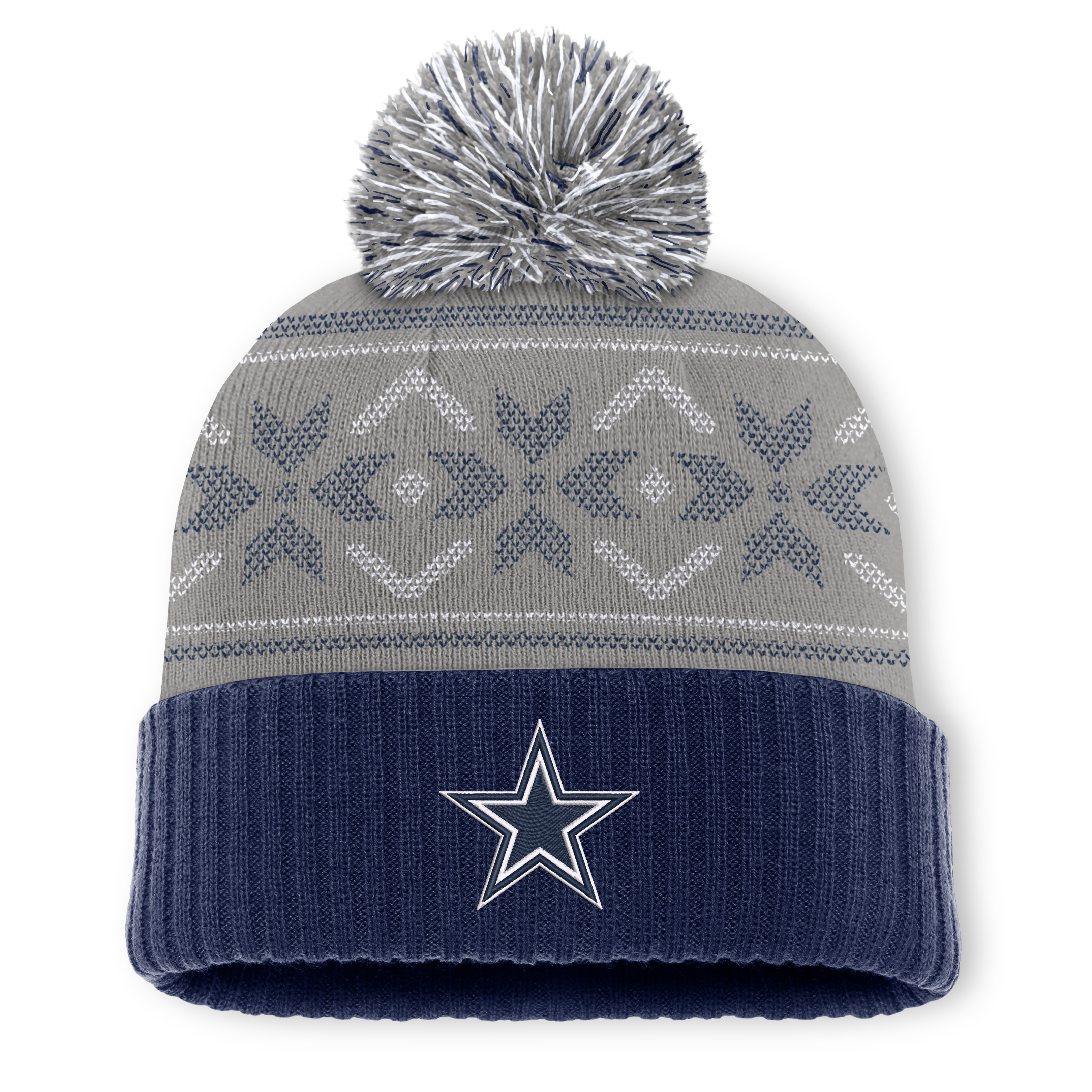Men's Fanatics Navy/Gray Dallas Cowboys Snowday Cuffed Knit Hat with Pom