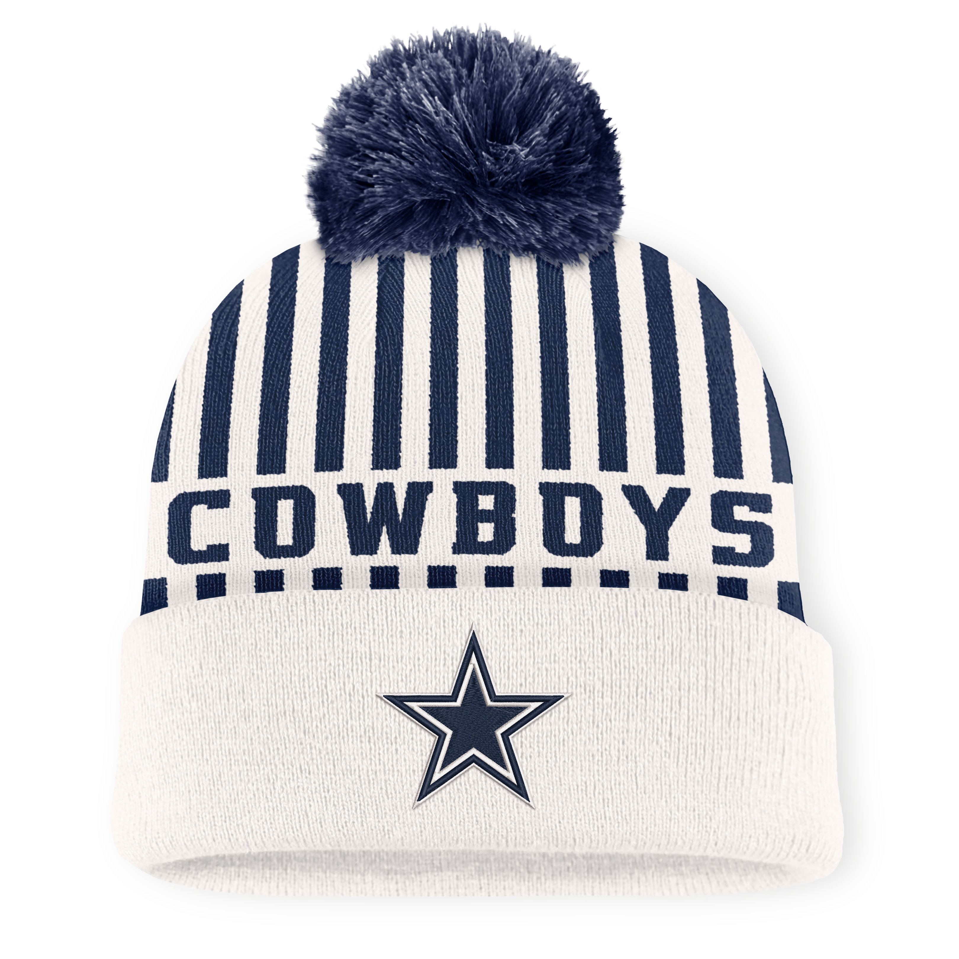 Men's Fanatics Cream/Navy Dallas Cowboys Streak Cuffed Knit Hat with Pom