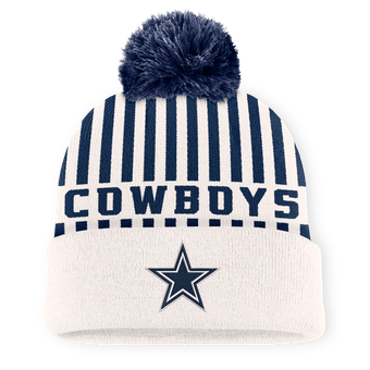 Men's Fanatics Cream/Navy Dallas Cowboys Streak Cuffed Knit Hat with Pom