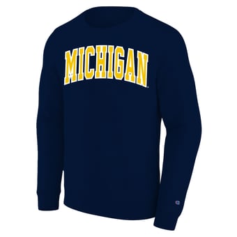 Men's Champion Navy Michigan Wolverines Arch Applique Big & Tall Sweatshirt