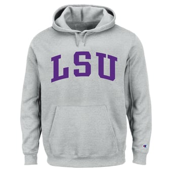 Men's Champion Heather Gray LSU Tigers Big & Tall Reverse Weave Fleece Hoodie Sweatshirt