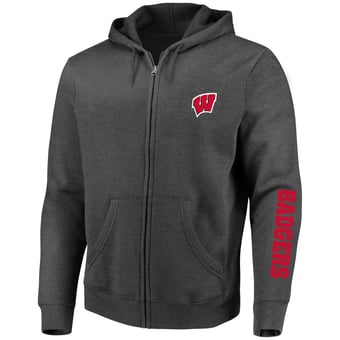 Men's Champion Heather Charcoal Wisconsin Badgers Big & Tall Full-Zip Hoodie