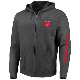 Men's Champion Heather Charcoal Nebraska Huskers Big & Tall Full-Zip Hoodie