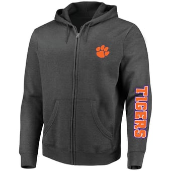 Men's Champion Heather Charcoal Clemson Tigers Big & Tall Full-Zip Hoodie