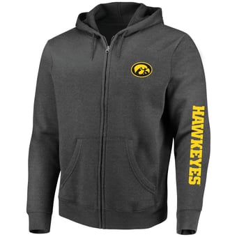 Men's Champion Heather Charcoal Iowa Hawkeyes Big & Tall Full-Zip Hoodie
