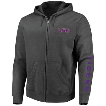 Men's Champion Heather Charcoal LSU Tigers Big & Tall Full-Zip Hoodie
